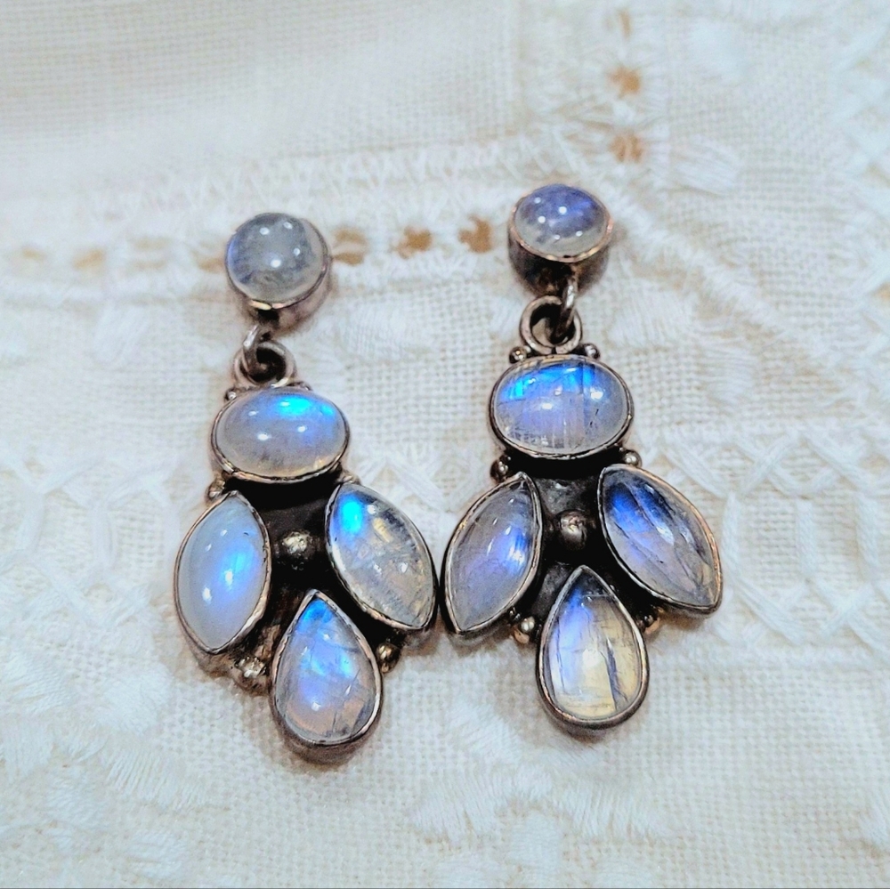 Earrings Moonstones Sterling Silver Hand Crafted Artisan